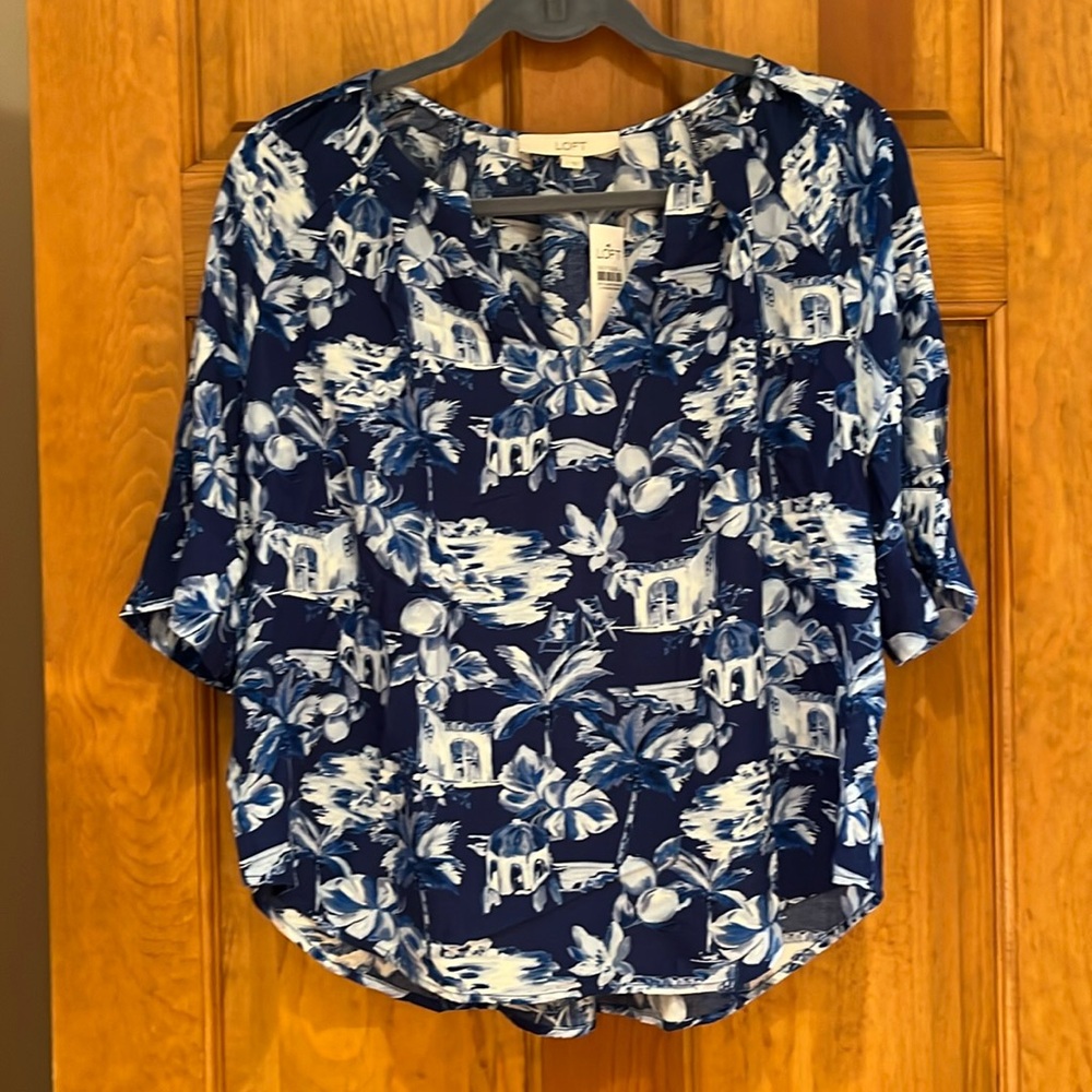 Loft Corfu Weekend Pleated V-neck Blouse - NWT